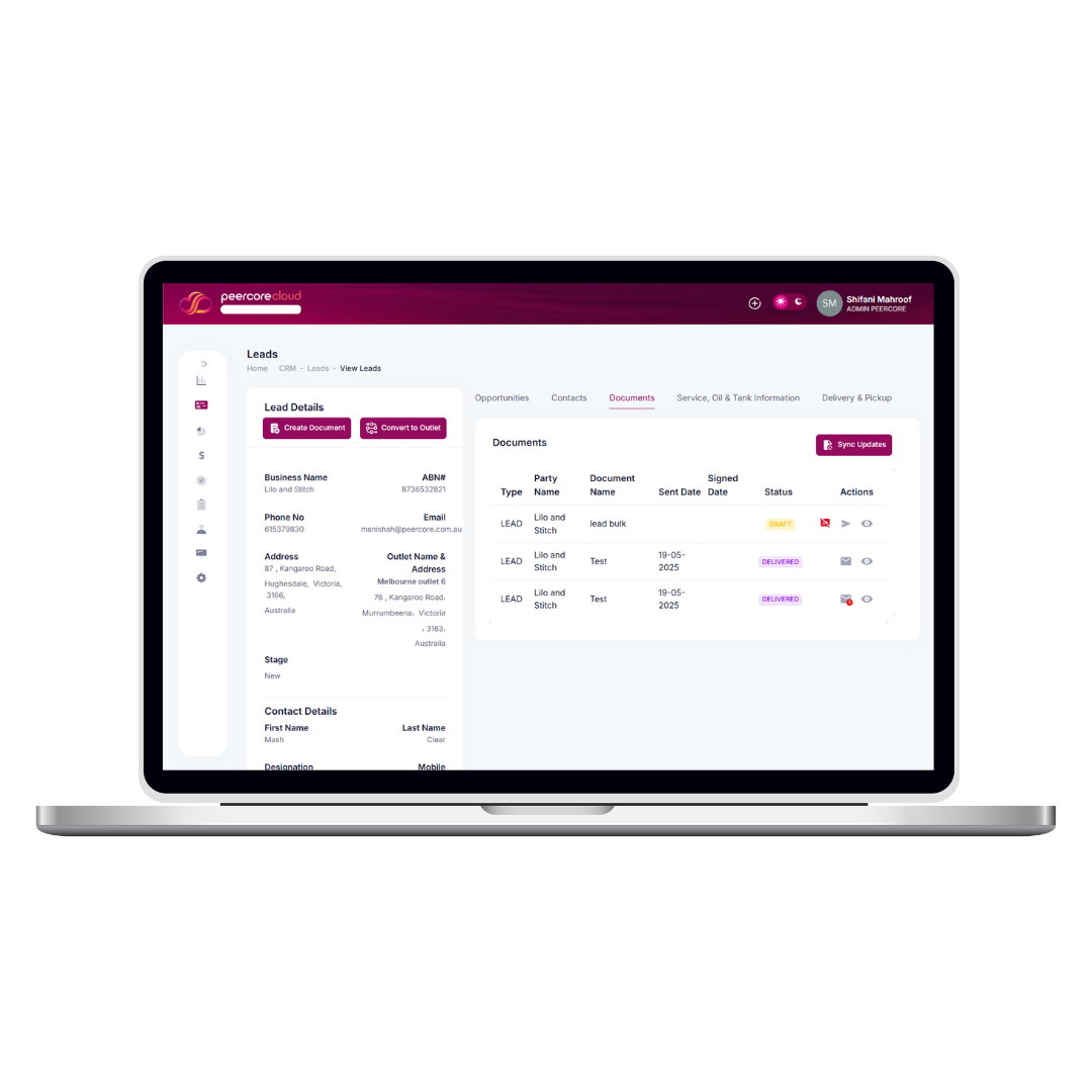 screenshot of Peercore CRM